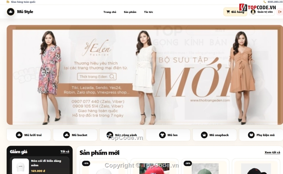 Web thời trang,Web bán mũ,mũ